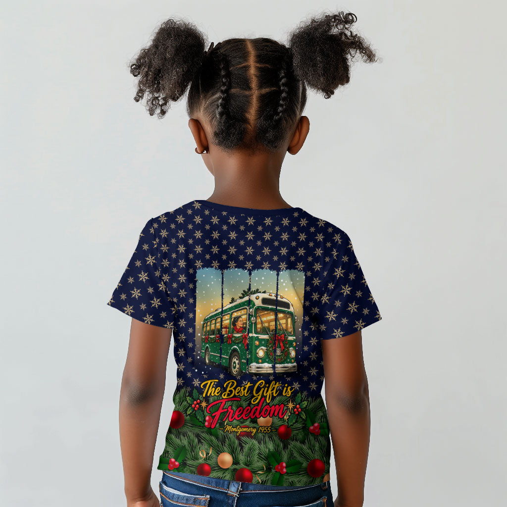 Rosa Parks Christmas Kid T shirt Freedom Bus Wreath Vintage Festive Holiday