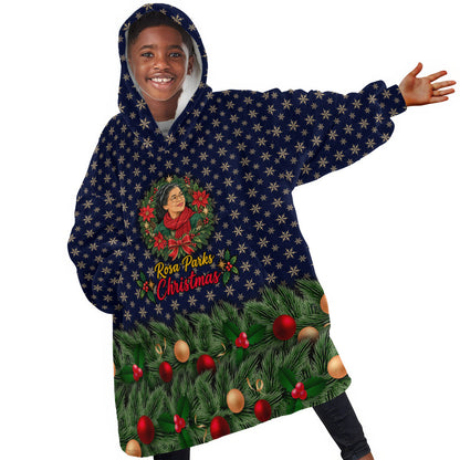 Rosa Parks Christmas Kid Wearable Blanket Hoodie Freedom Bus Wreath Vintage Festive Holiday