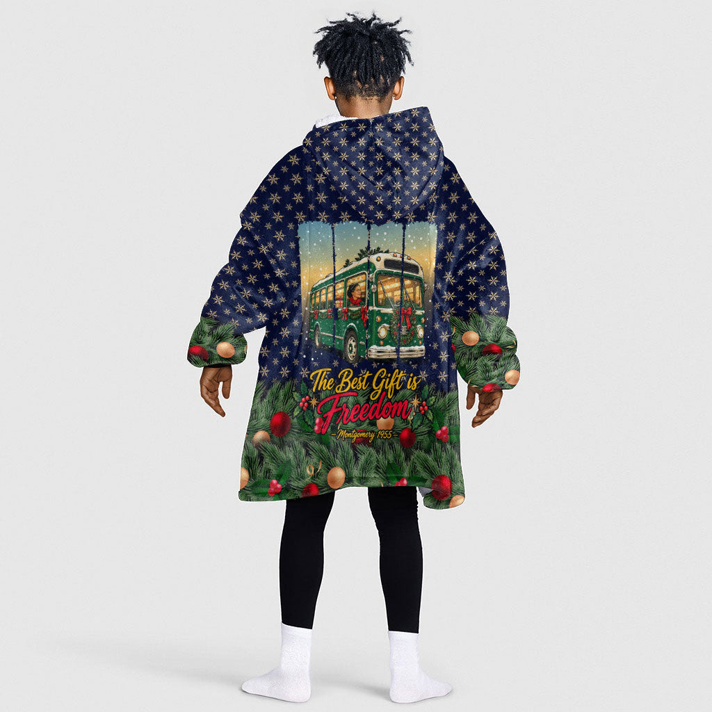Rosa Parks Christmas Kid Wearable Blanket Hoodie Freedom Bus Wreath Vintage Festive Holiday