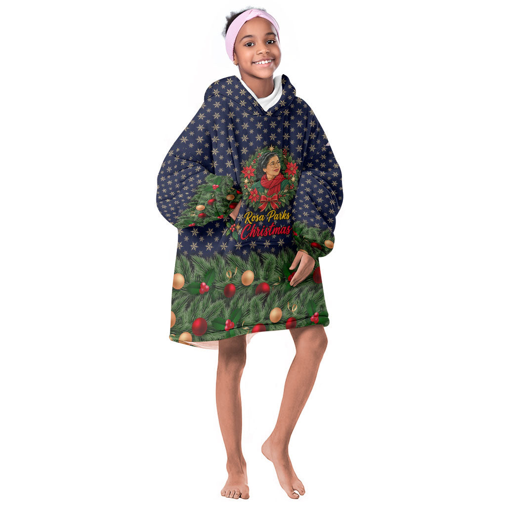 Rosa Parks Christmas Kid Wearable Blanket Hoodie Freedom Bus Wreath Vintage Festive Holiday