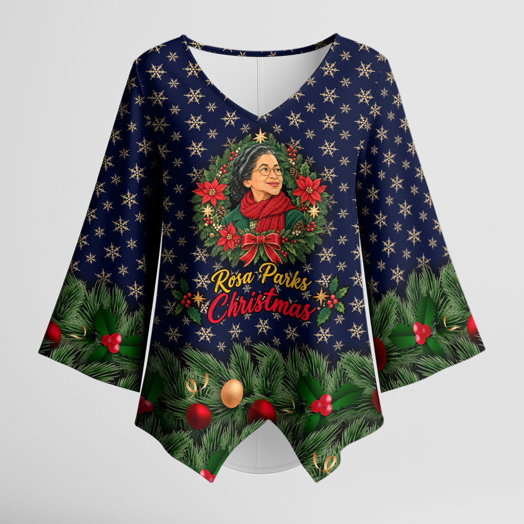 Rosa Parks Christmas Kimono Sleeve Blouse Freedom Bus Wreath Vintage Festive Holiday