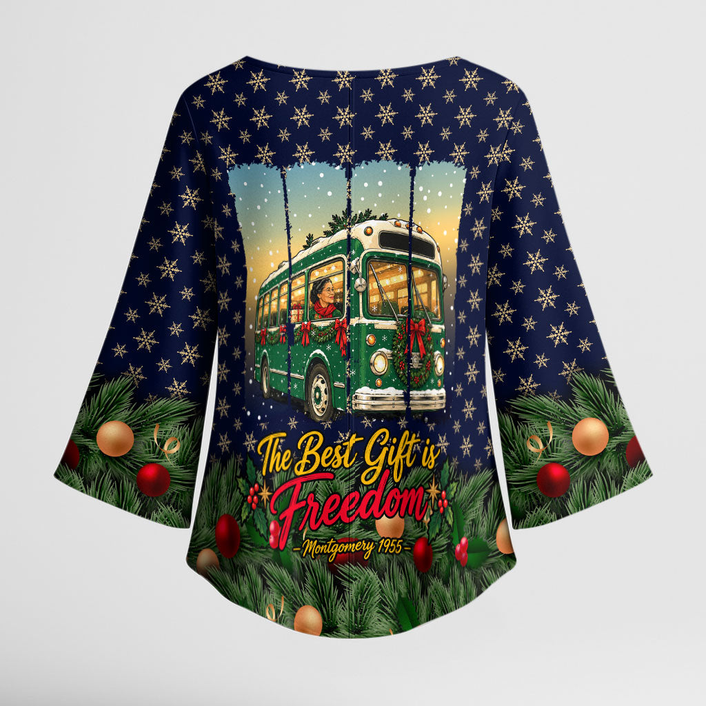 Rosa Parks Christmas Kimono Sleeve Blouse Freedom Bus Wreath Vintage Festive Holiday