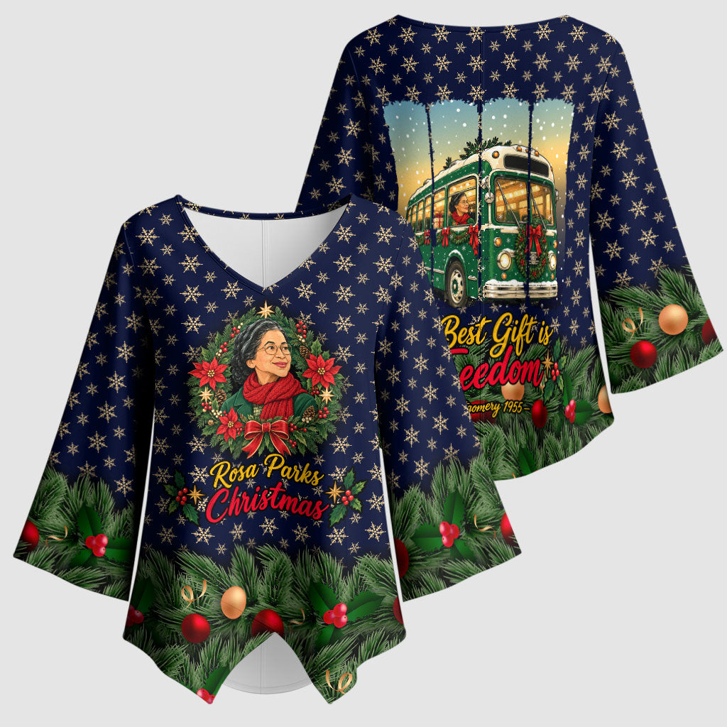 Rosa Parks Christmas Kimono Sleeve Blouse Freedom Bus Wreath Vintage Festive Holiday