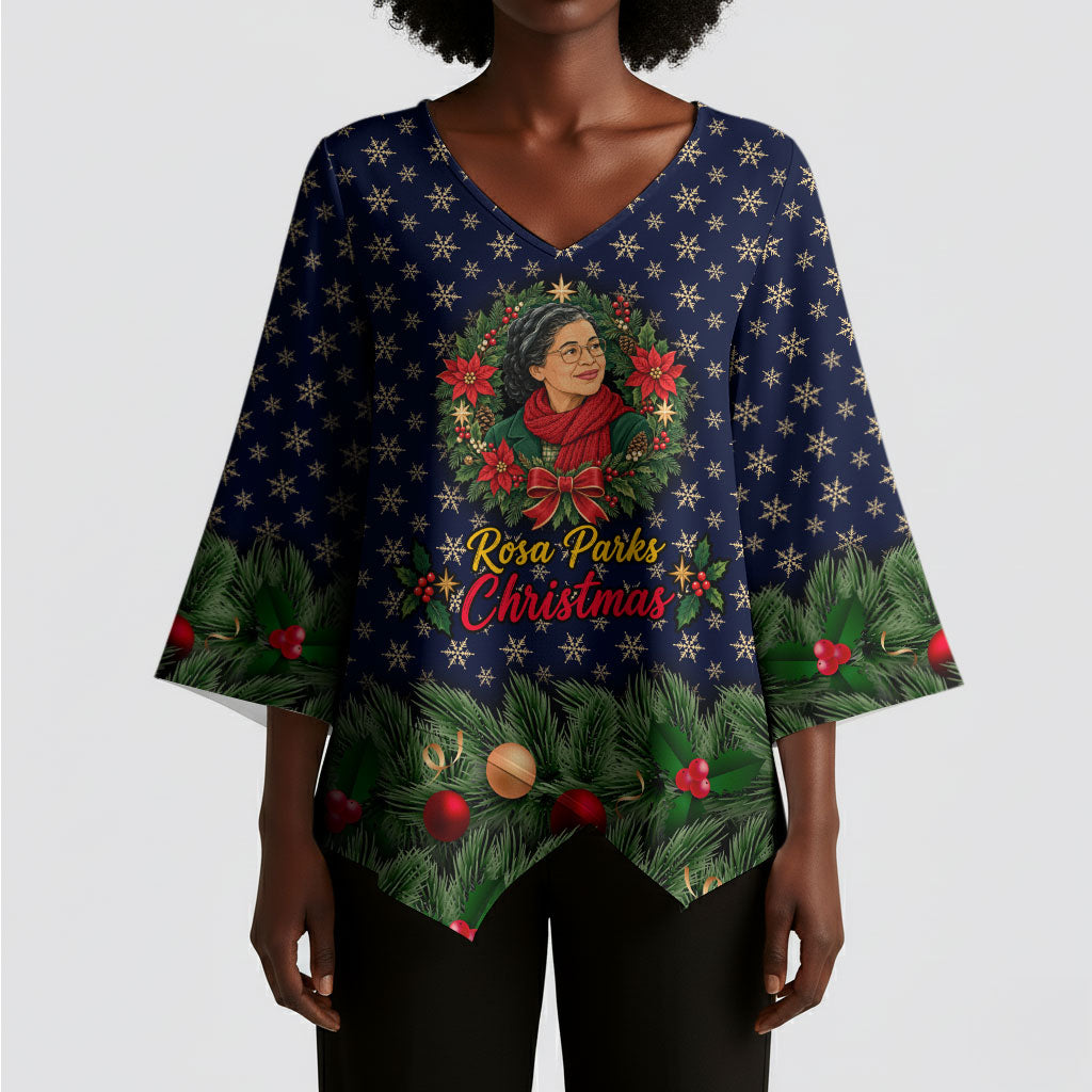 Rosa Parks Christmas Kimono Sleeve Blouse Freedom Bus Wreath Vintage Festive Holiday