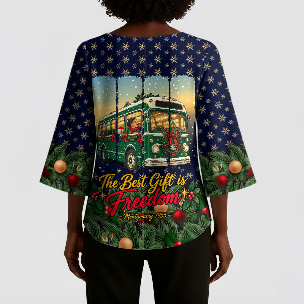 Rosa Parks Christmas Kimono Sleeve Blouse Freedom Bus Wreath Vintage Festive Holiday
