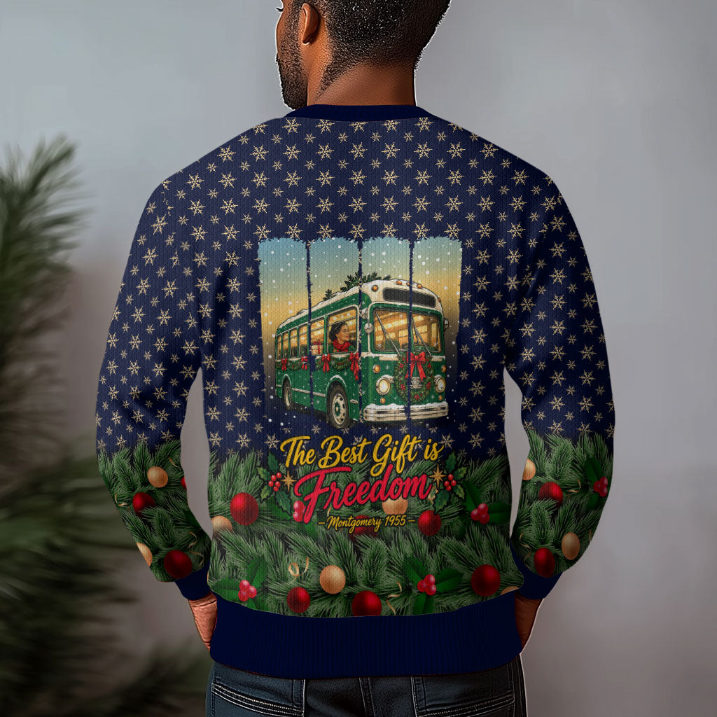Rosa Parks Christmas Ugly Christmas Sweater Freedom Bus Wreath Vintage Festive Holiday