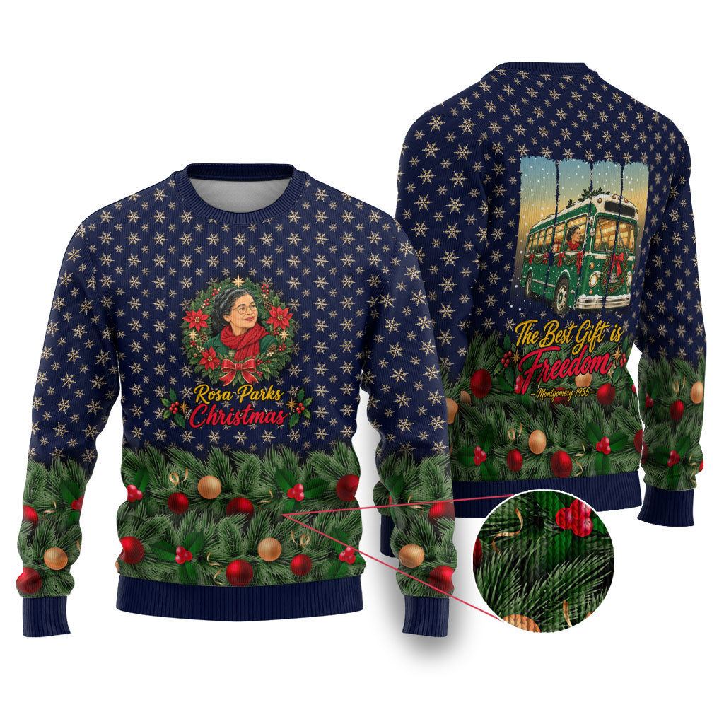 Rosa Parks Christmas Ugly Christmas Sweater Freedom Bus Wreath Vintage Festive Holiday