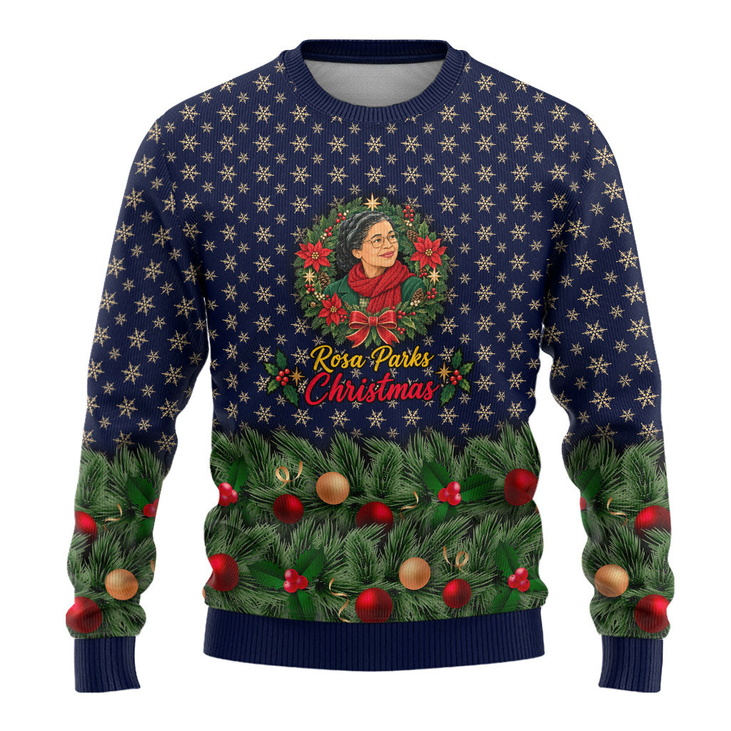 Rosa Parks Christmas Ugly Christmas Sweater Freedom Bus Wreath Vintage Festive Holiday