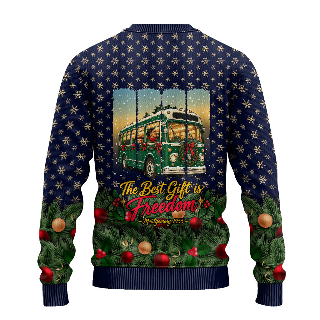 Rosa Parks Christmas Ugly Christmas Sweater Freedom Bus Wreath Vintage Festive Holiday