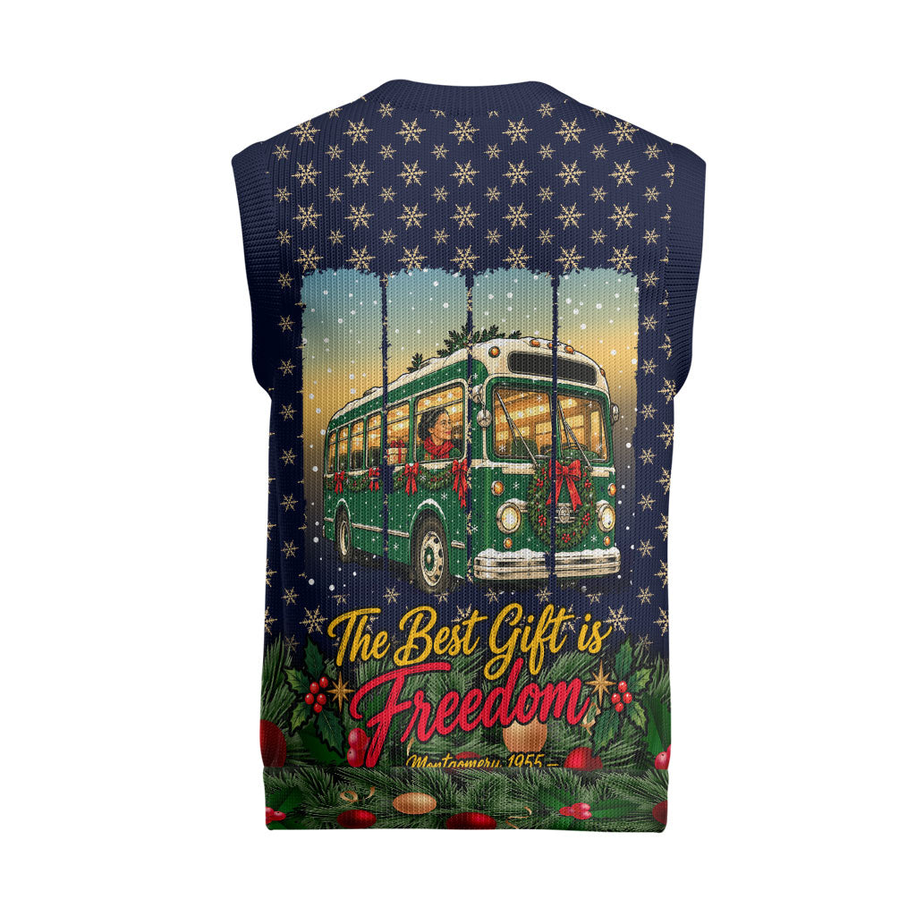 Rosa Parks Christmas Knitted V-Neck Vest Freedom Bus Wreath Vintage Festive Holiday