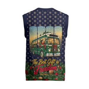 Rosa Parks Christmas Knitted V-Neck Vest Freedom Bus Wreath Vintage Festive Holiday