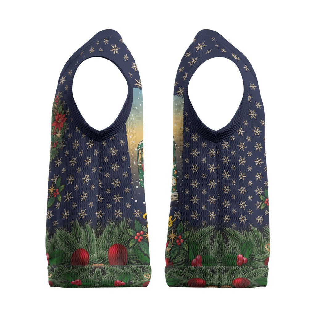 Rosa Parks Christmas Knitted V-Neck Vest Freedom Bus Wreath Vintage Festive Holiday