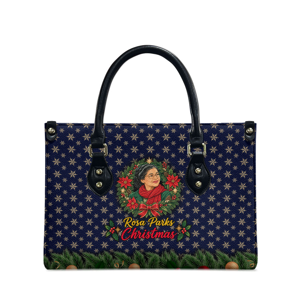 Rosa Parks Christmas Leather Bag Freedom Bus Wreath Vintage Festive Holiday