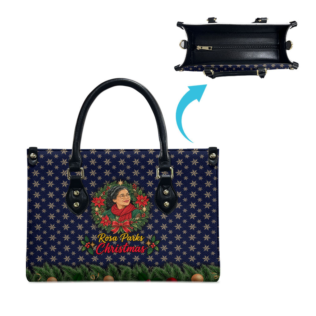 Rosa Parks Christmas Leather Bag Freedom Bus Wreath Vintage Festive Holiday