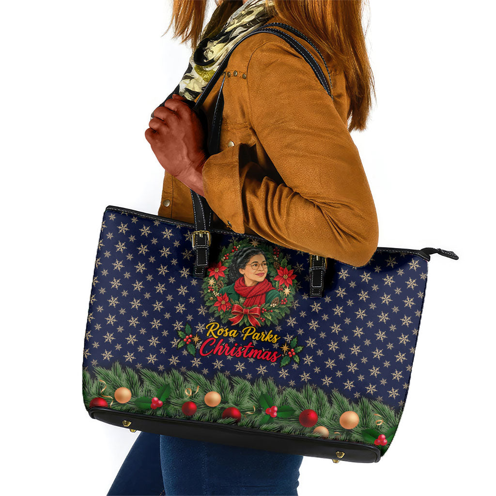 Rosa Parks Christmas Leather Tote Bag Freedom Bus Wreath Vintage Festive Holiday