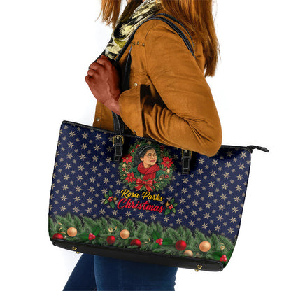 Rosa Parks Christmas Leather Tote Bag Freedom Bus Wreath Vintage Festive Holiday