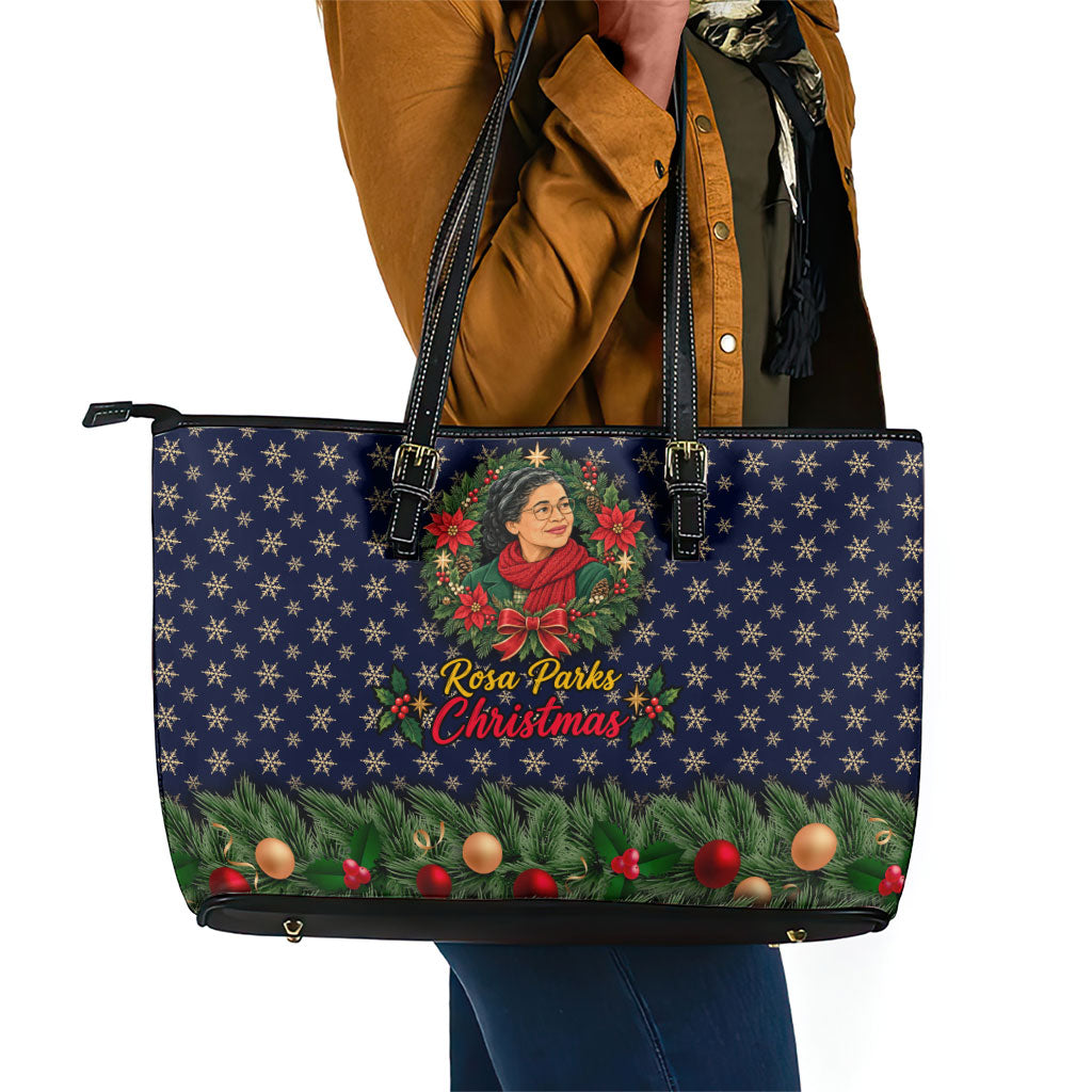 Rosa Parks Christmas Leather Tote Bag Freedom Bus Wreath Vintage Festive Holiday