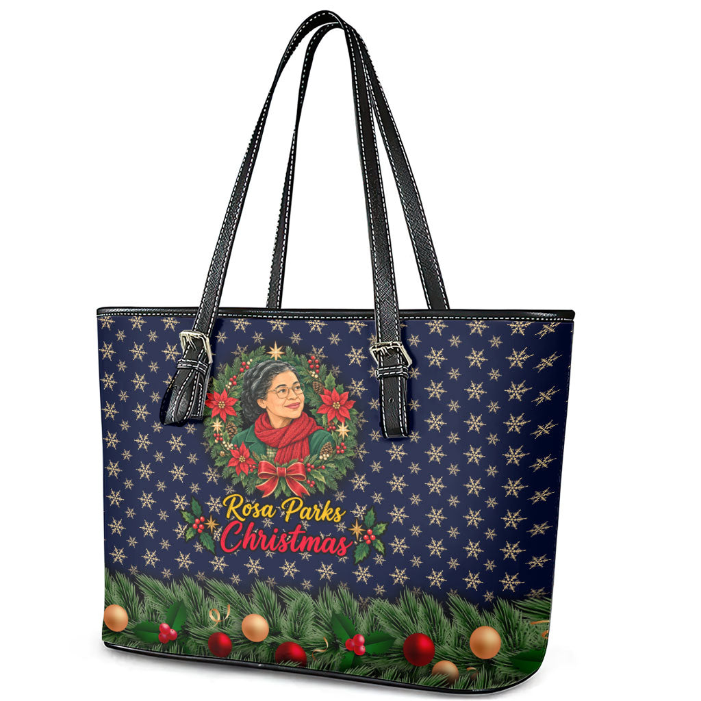 Rosa Parks Christmas Leather Tote Bag Freedom Bus Wreath Vintage Festive Holiday