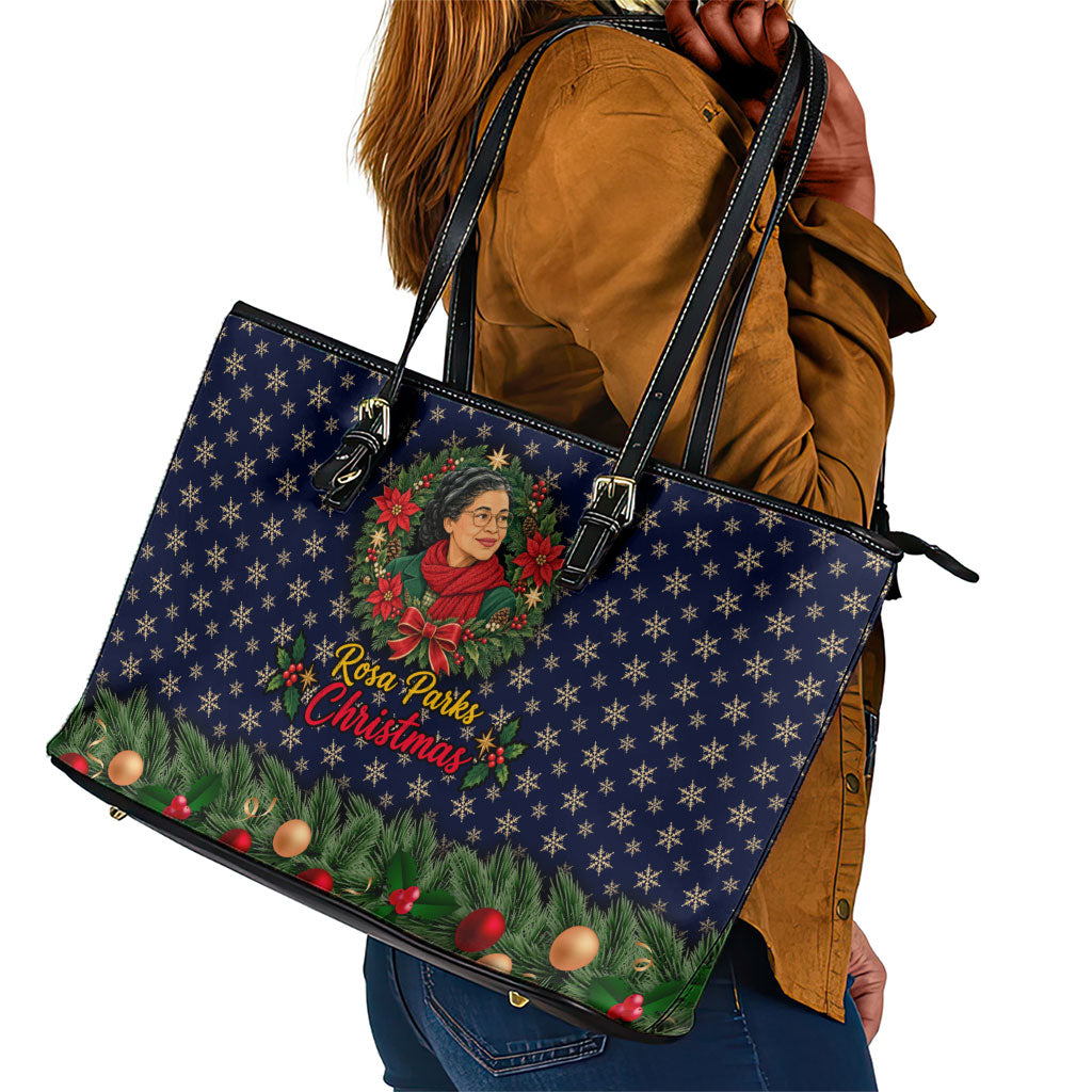 Rosa Parks Christmas Leather Tote Bag Freedom Bus Wreath Vintage Festive Holiday