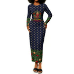 Rosa Parks Christmas Long Sleeve Bodycon Dress Freedom Bus Wreath Vintage Festive Holiday