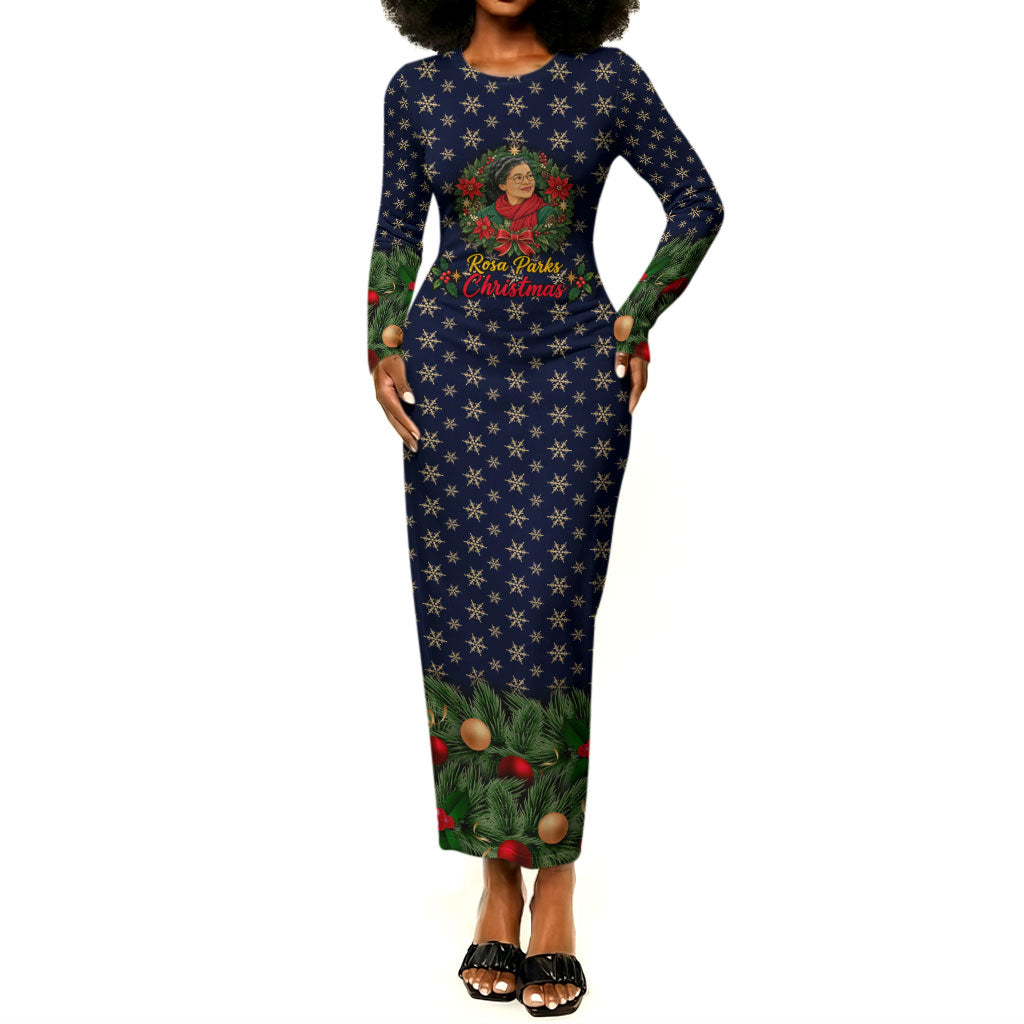 Rosa Parks Christmas Long Sleeve Bodycon Dress Freedom Bus Wreath Vintage Festive Holiday