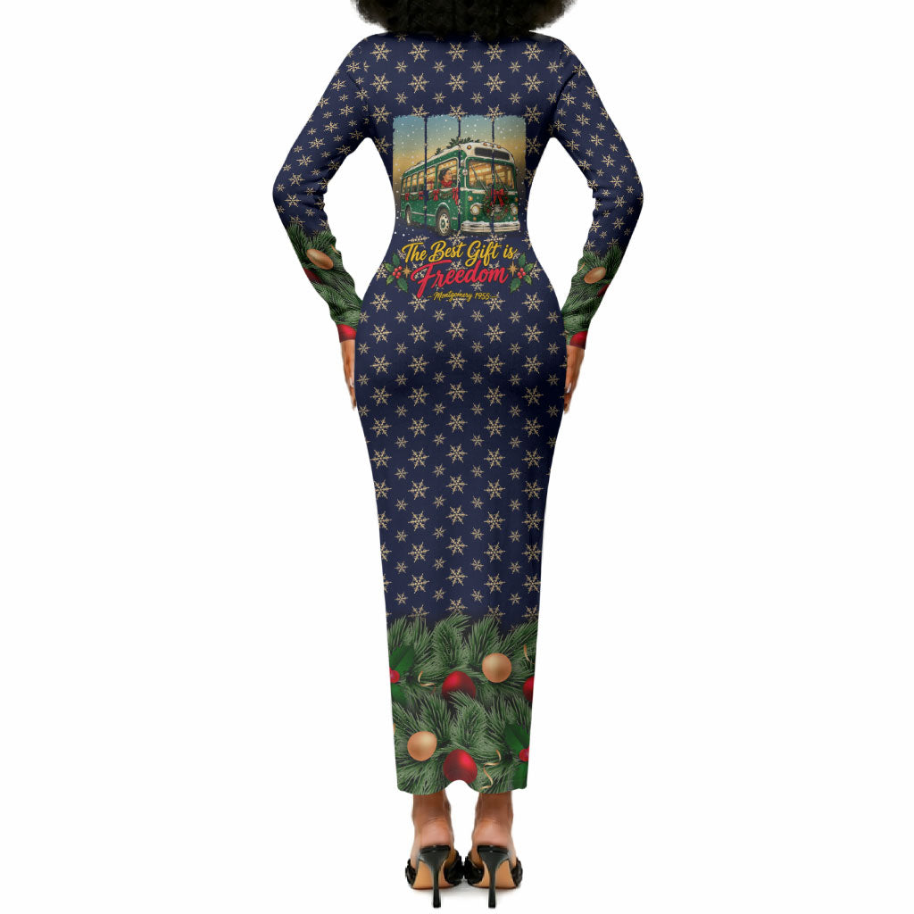 Rosa Parks Christmas Long Sleeve Bodycon Dress Freedom Bus Wreath Vintage Festive Holiday