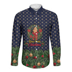 Rosa Parks Christmas Long Sleeve Button Shirt Freedom Bus Wreath Vintage Festive Holiday