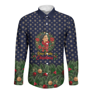 Rosa Parks Christmas Long Sleeve Button Shirt Freedom Bus Wreath Vintage Festive Holiday