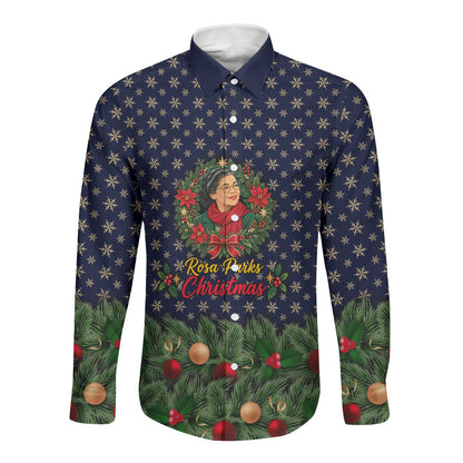 Rosa Parks Christmas Long Sleeve Button Shirt Freedom Bus Wreath Vintage Festive Holiday