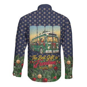 Rosa Parks Christmas Long Sleeve Button Shirt Freedom Bus Wreath Vintage Festive Holiday