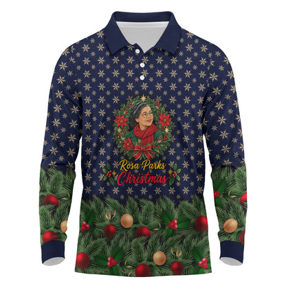 Rosa Parks Christmas Long Sleeve Polo Shirt Freedom Bus Wreath Vintage Festive Holiday