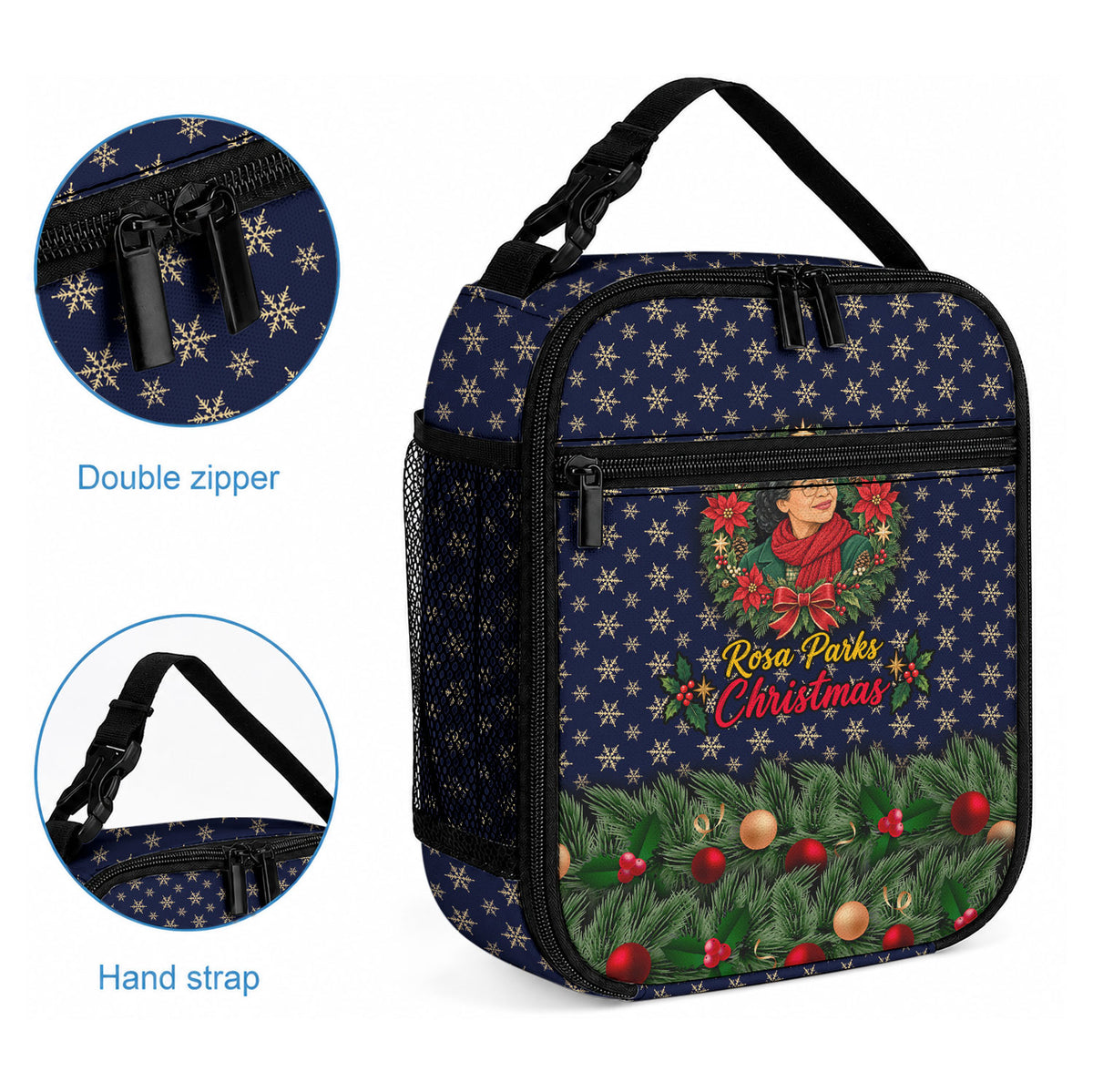 Rosa Parks Christmas Lunch Bag Freedom Bus Wreath Vintage Festive Holiday