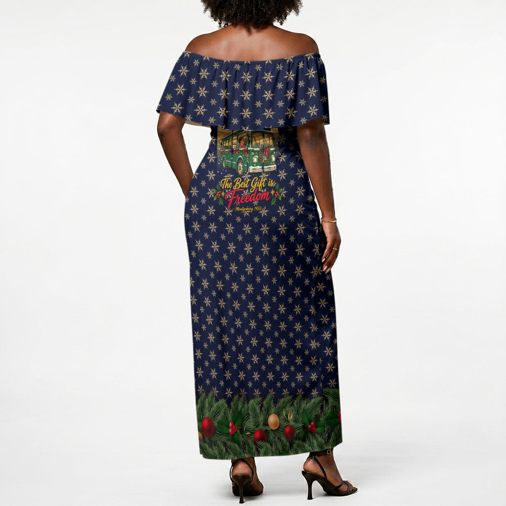 Rosa Parks Christmas Off Shoulder Maxi Dress Freedom Bus Wreath Vintage Festive Holiday
