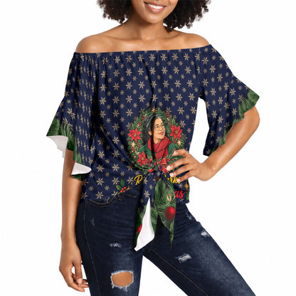 Rosa Parks Christmas Off Shoulder Wrap Waist Top Freedom Bus Wreath Vintage Festive Holiday
