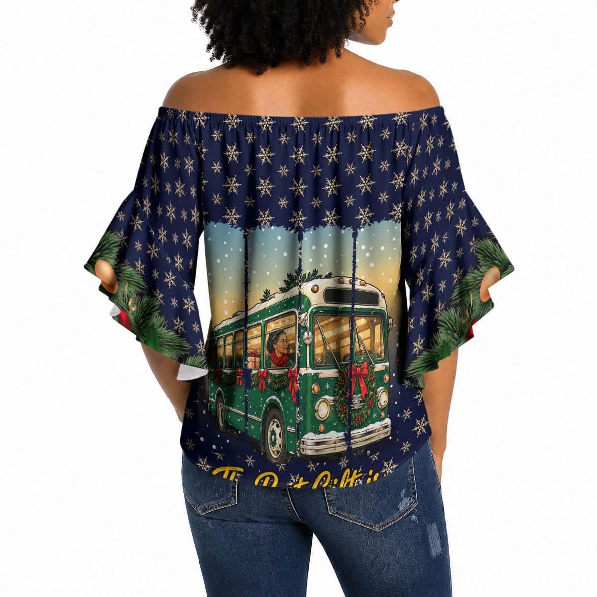 Rosa Parks Christmas Off Shoulder Wrap Waist Top Freedom Bus Wreath Vintage Festive Holiday