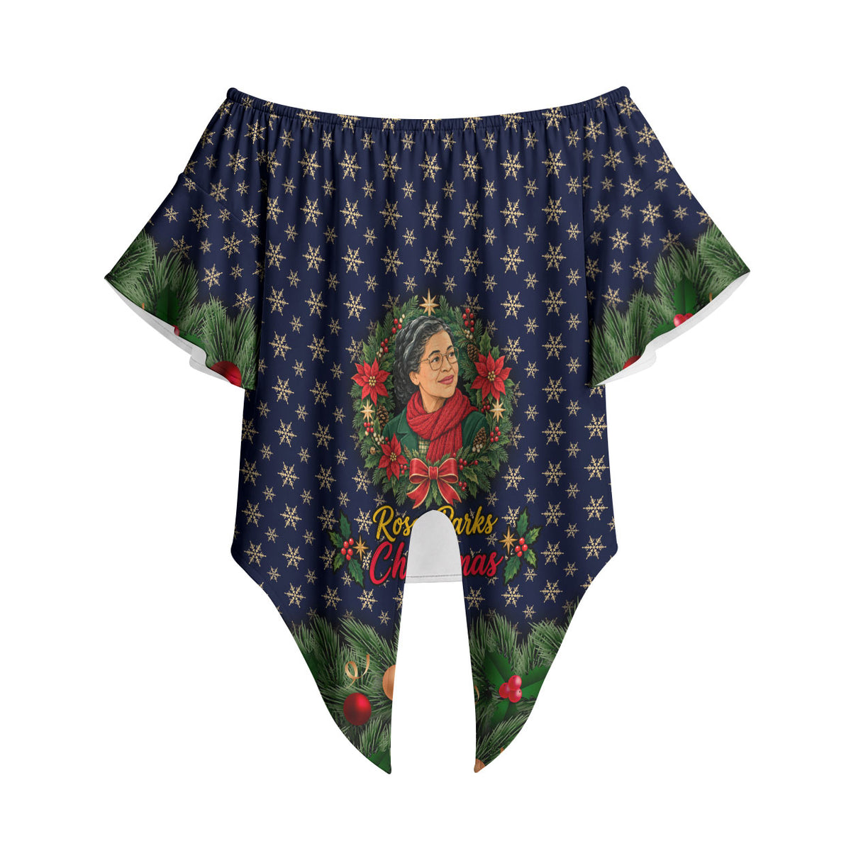 Rosa Parks Christmas Off Shoulder Wrap Waist Top Freedom Bus Wreath Vintage Festive Holiday