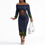 Rosa Parks Christmas Off The Shoulder Long Sleeve Dress Freedom Bus Wreath Vintage Festive Holiday