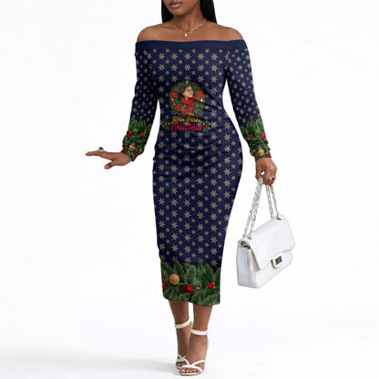 Rosa Parks Christmas Off The Shoulder Long Sleeve Dress Freedom Bus Wreath Vintage Festive Holiday