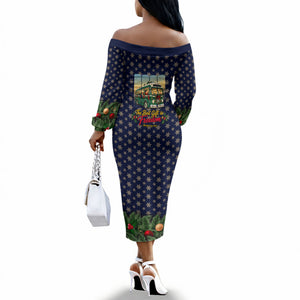 Rosa Parks Christmas Off The Shoulder Long Sleeve Dress Freedom Bus Wreath Vintage Festive Holiday