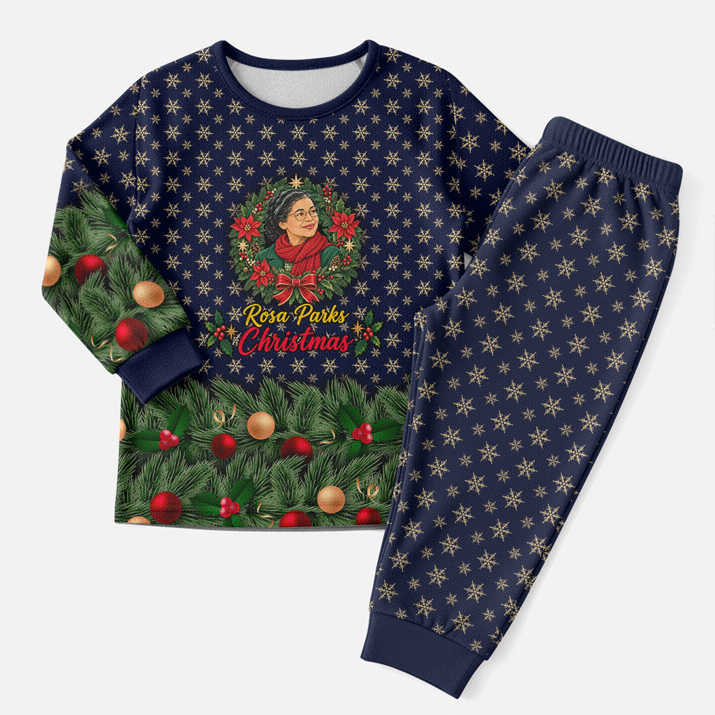 Rosa Parks Christmas Pajama Set Freedom Bus Wreath Vintage Festive Holiday