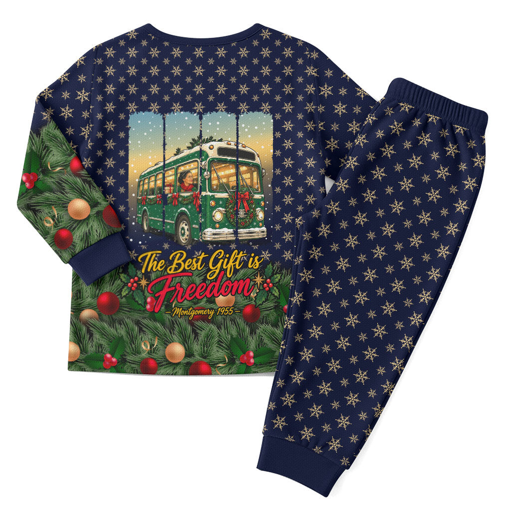 Rosa Parks Christmas Pajama Set Freedom Bus Wreath Vintage Festive Holiday