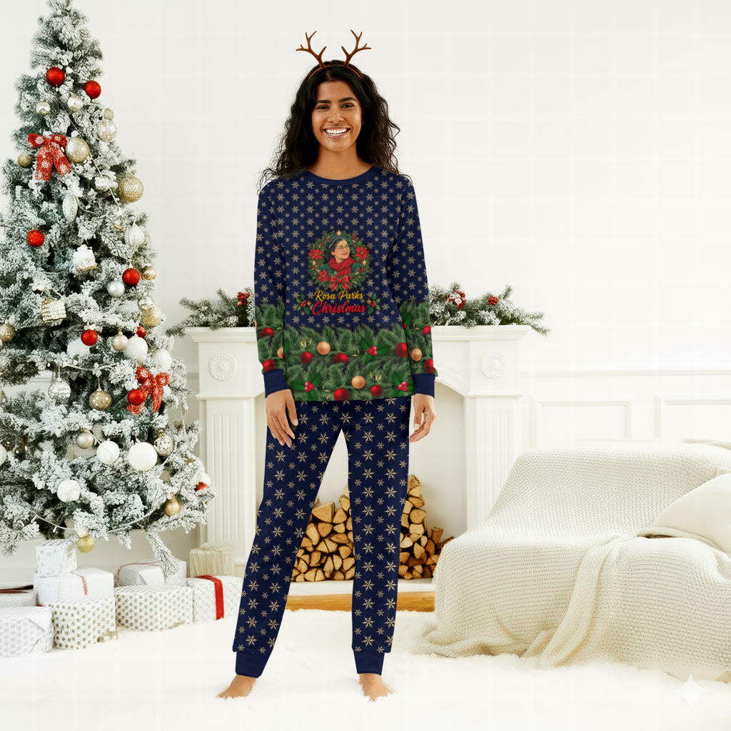Rosa Parks Christmas Pajama Set Freedom Bus Wreath Vintage Festive Holiday