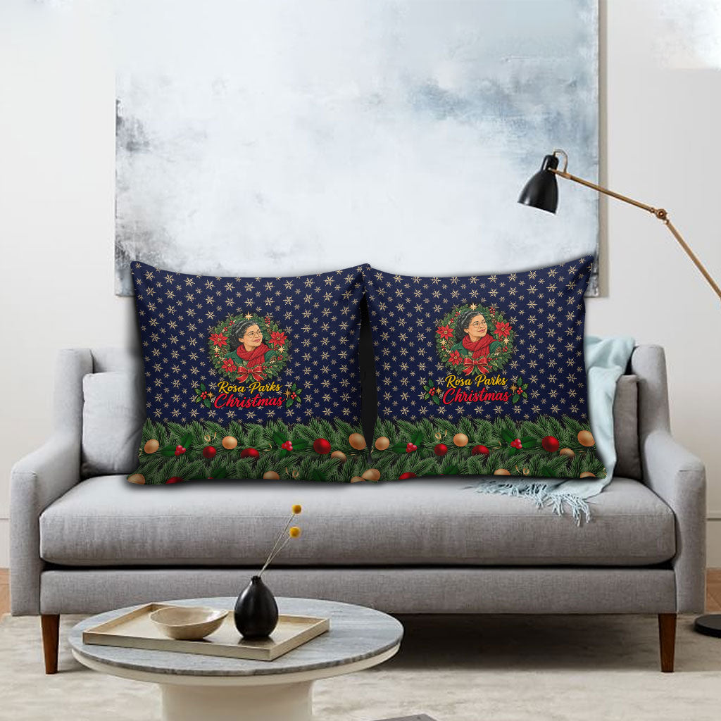 Rosa Parks Christmas Pillow Cover Freedom Bus Wreath Vintage Festive Holiday