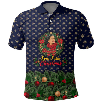 Rosa Parks Christmas Polo Shirt Freedom Bus Wreath Vintage Festive Holiday