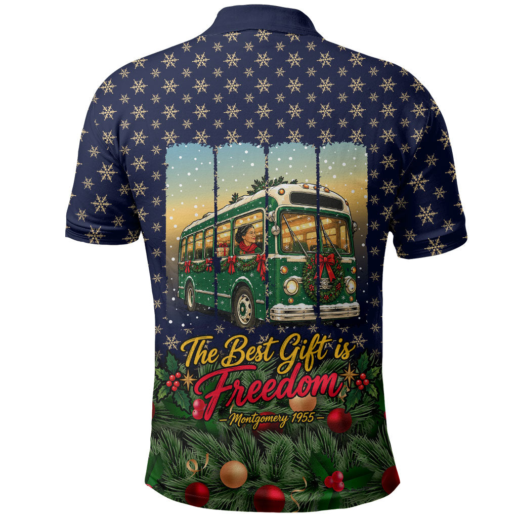 Rosa Parks Christmas Polo Shirt Freedom Bus Wreath Vintage Festive Holiday