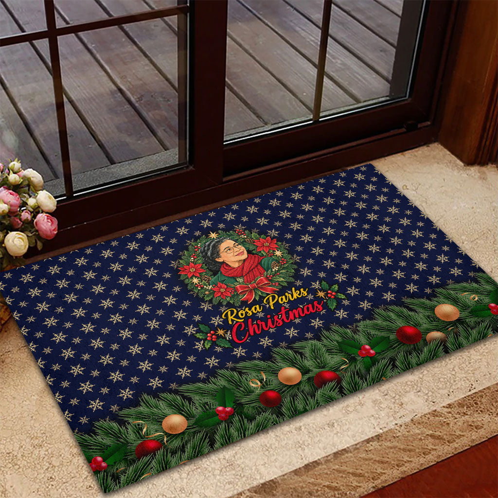 Rosa Parks Christmas Rubber Doormat Freedom Bus Wreath Vintage Festive Holiday