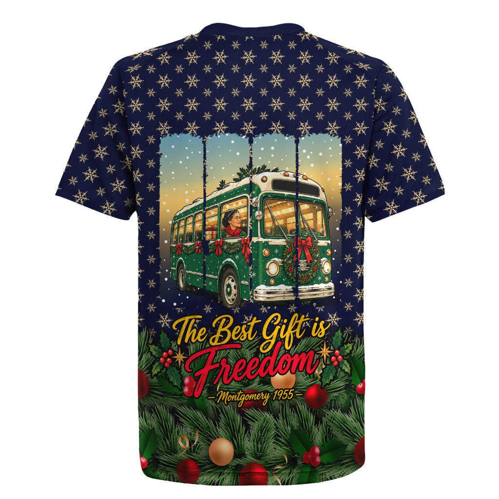 Rosa Parks Christmas Rugby Jersey Freedom Bus Wreath Vintage Festive Holiday