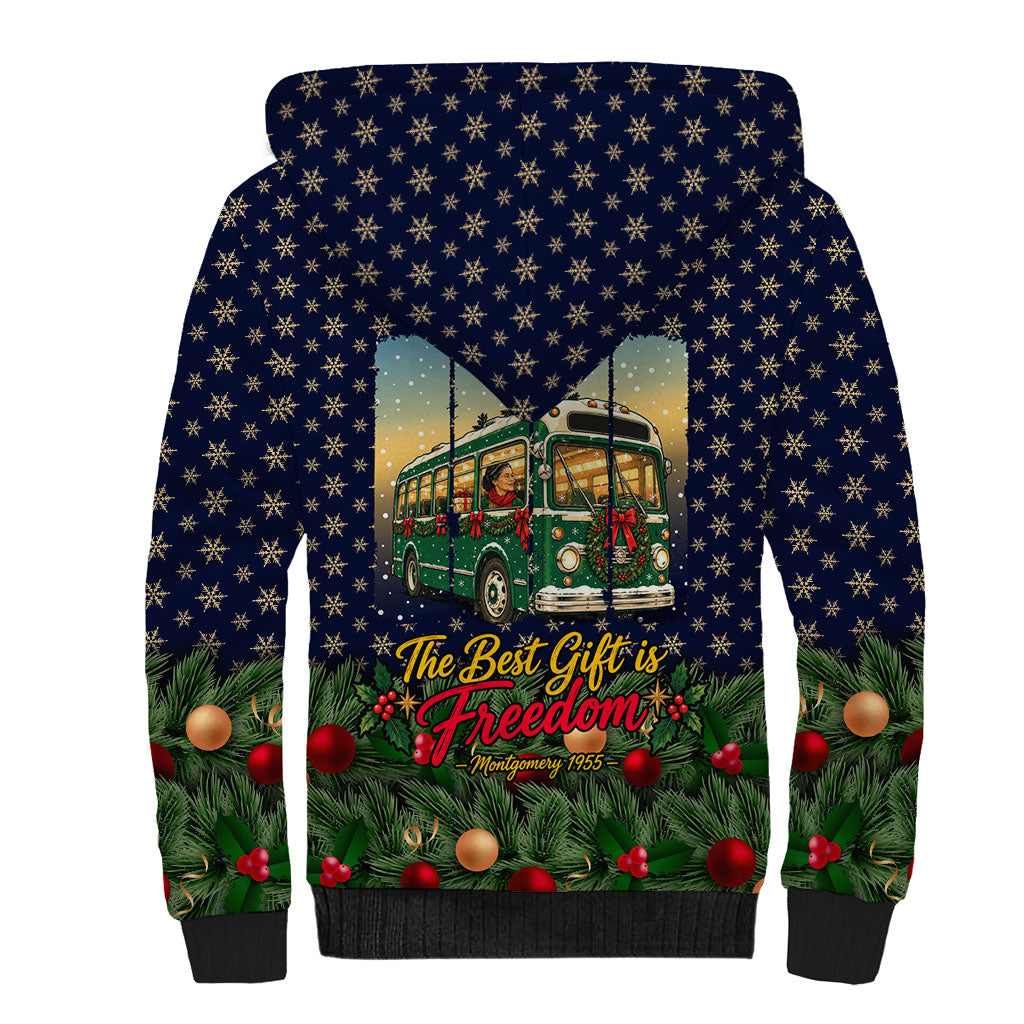 Rosa Parks Christmas Sherpa Hoodie Freedom Bus Wreath Vintage Festive Holiday
