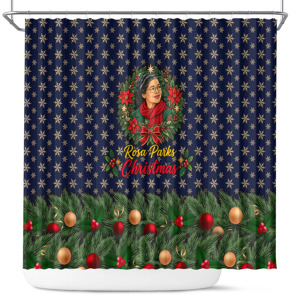 Rosa Parks Christmas Shower Curtain Freedom Bus Wreath Vintage Festive Holiday