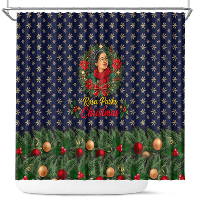 Rosa Parks Christmas Shower Curtain Freedom Bus Wreath Vintage Festive Holiday